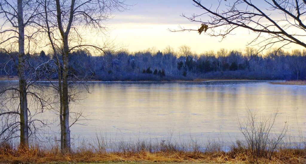 Michigan lakeside winter sunset