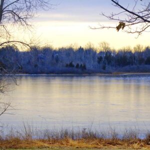 Michigan lakeside winter sunset